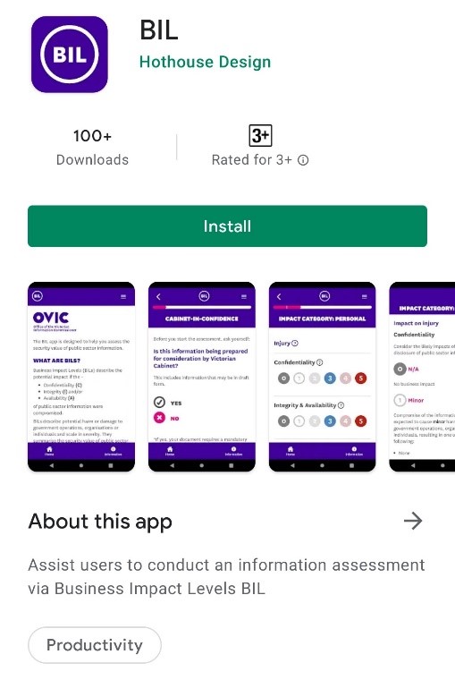 Business Impact Level App Office of the Victorian Information